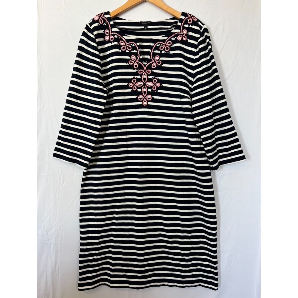 Talbots Striped Sheath Dress Womens Size Large Cotton Navy White Nautical Summer